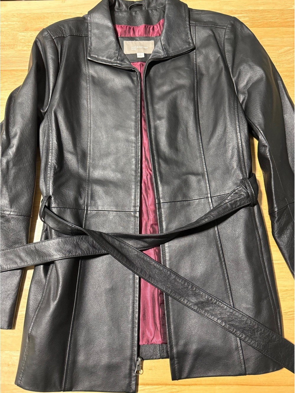 Women’s Croft & Barrow Genuine Leather Belted Jacket Black Size Large